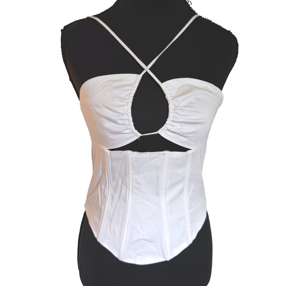 For Love & Lemons Landon Top M White Keyhole Corset Halter Zipper Back Festival